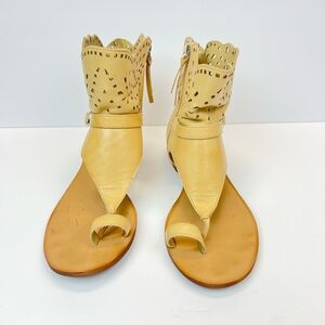 Latigo Women's Tan Perforated Leather Ankle Wrap Toe Sandals Size 8